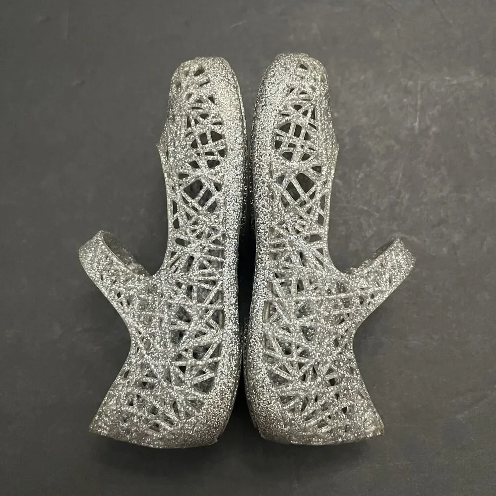 Mini Melissa Shoes Baby Girl 7 Mary Jane Campana Silver Metallic Strap Flat
